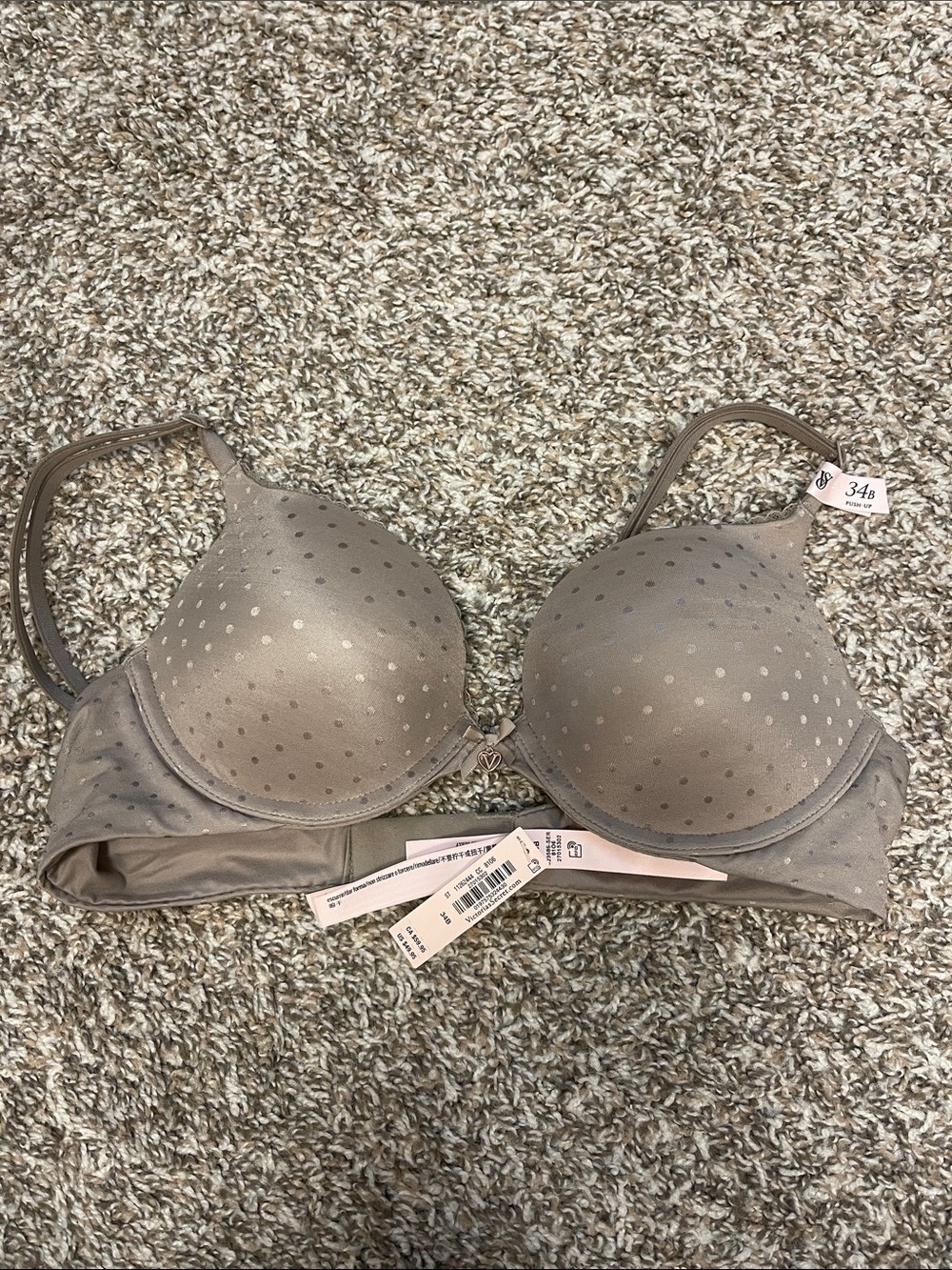 NWT Victorias Secret - Polka Dot Push-Up Bra in Taupe - 34B